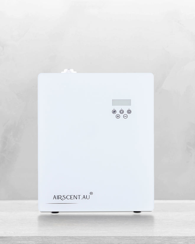 AirScent S3000 XL intelligent scent diffuser, app-controlled with sleek modern design, suitable for large spaces up to 1000 square metres in white