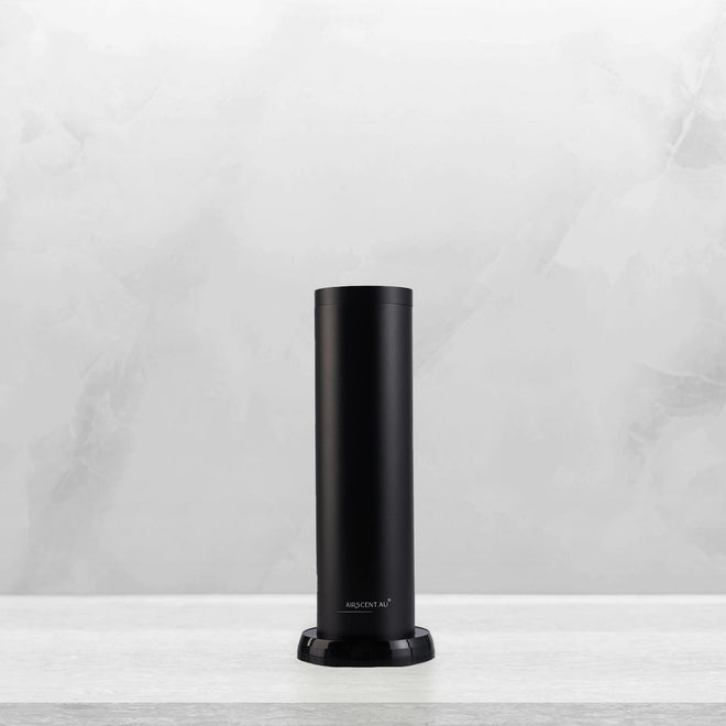 AirScent luxury home scent diffuser tower shape in black, perfect for small spaces