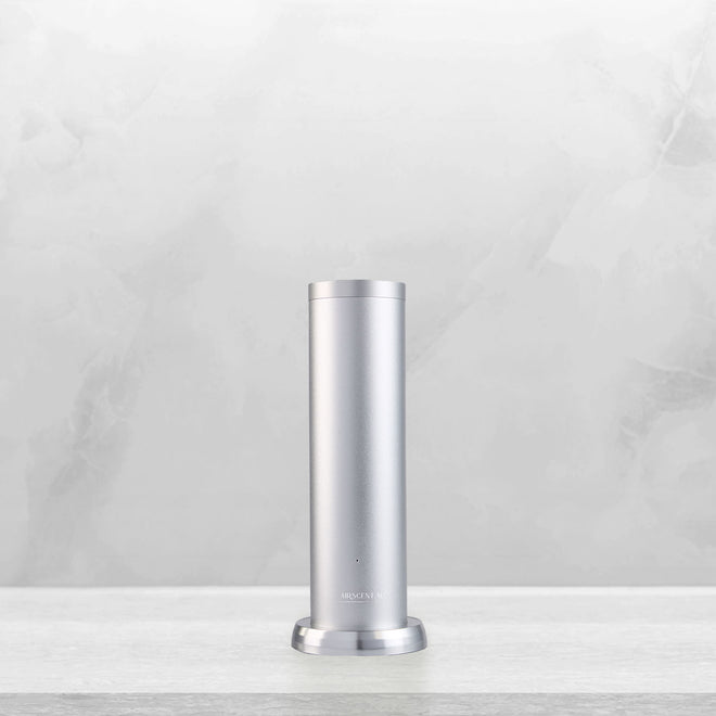 AirScent luxury home scent diffuser tower shape in silver, perfect for small spaces